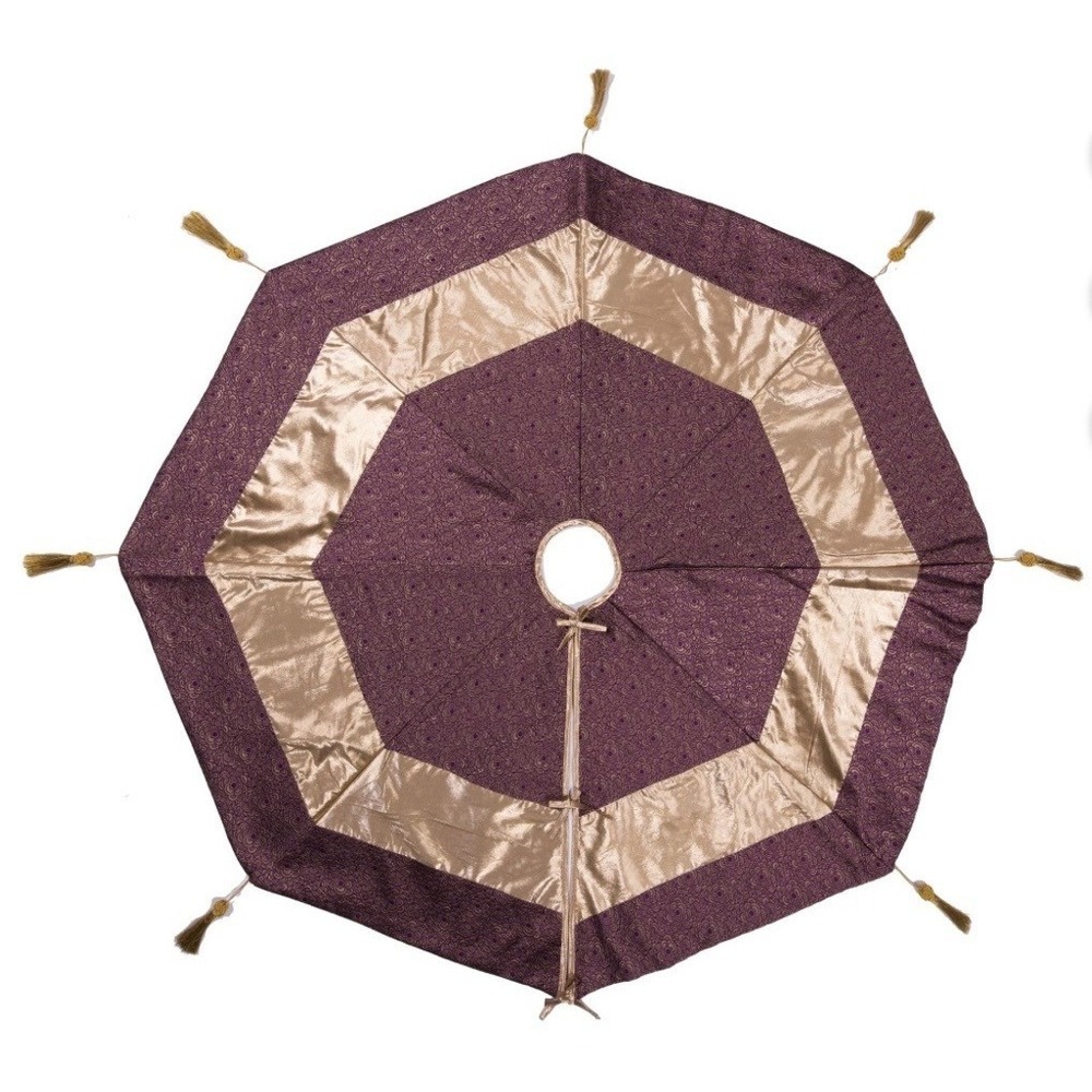 Vickerman 60″ Baroque Christmas Tree Skirt Purple Gold Tassels Holiday Decor